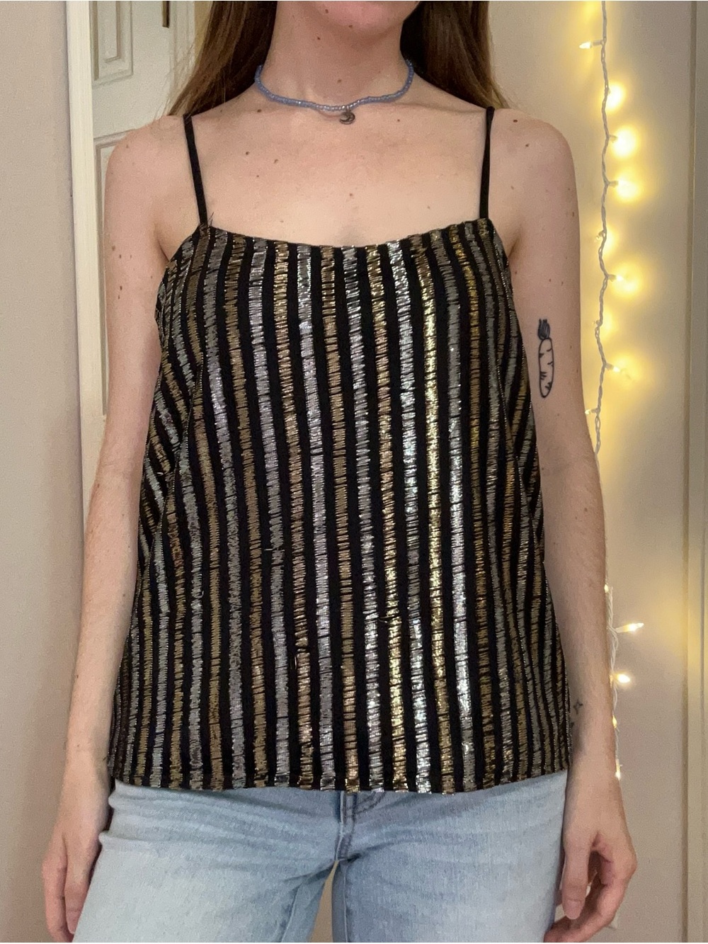 Vintage 90s Black, Gold, and Silver Tank Top